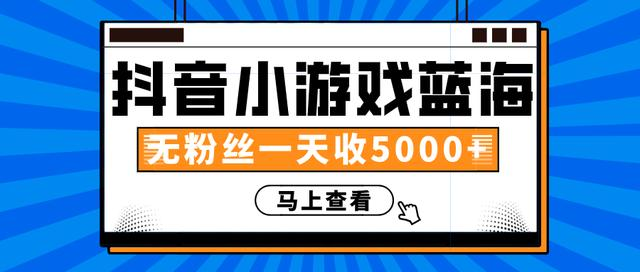 赚钱计划：抖音小游戏蓝海项目，无粉丝一天收入5000+-MG轻创项目网