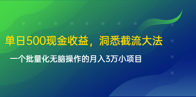 单日500现金收益，洞悉截流大法，一个批量化无脑操作的月入3万小项目-MG轻创项目网