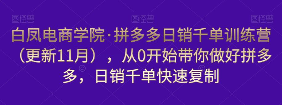 白凤电商学院·拼多多日销千单训练营，从0开始带你做好拼多多，日销千单快速复制（更新知2023年3月）-MG轻创项目网