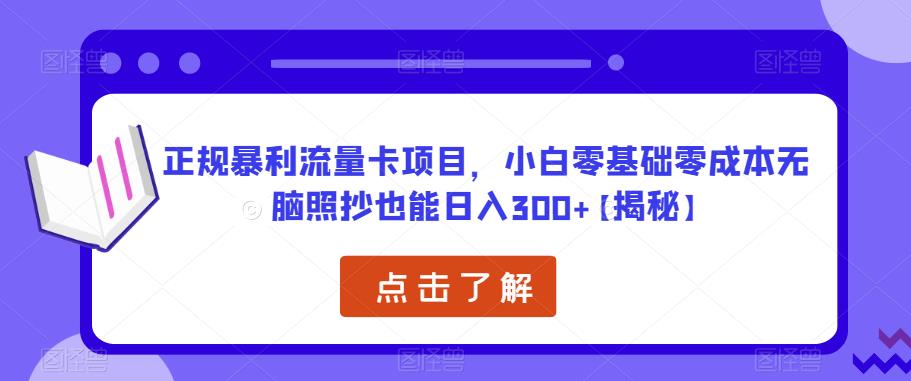 正规暴利流量卡项目，小白零基础零成本无脑照抄也能日入300+【揭秘】-MG轻创项目网