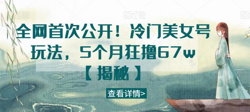 全网首次公开！冷门美女号玩法，5个月狂撸67w【揭秘】-MG轻创项目网