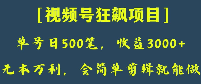 日收款500笔，纯利润3000+，视频号狂飙项目，会简单剪辑就能做【揭秘】-MG轻创项目网