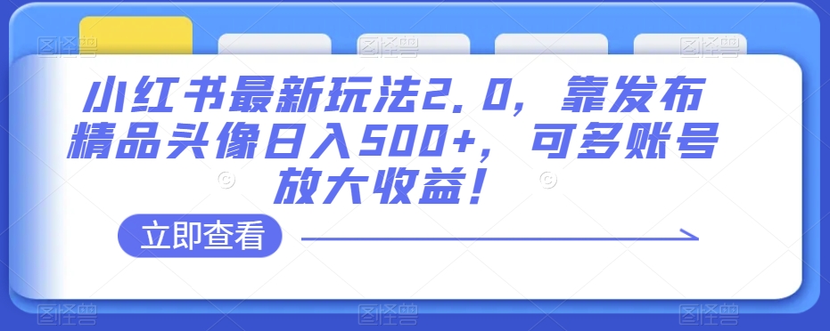 小红书最新玩法2.0，靠发布精品头像日入500+，可多账号放大收益！【揭秘】-MG轻创项目网