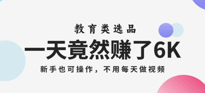 一天竟然赚了6000多，教育类选品，新手也可操作，更不用每天做短视频【揭秘】-MG轻创项目网