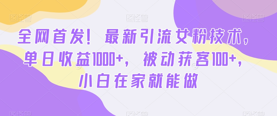 全网首发！最新引流女粉技术，单日收益1000+，被动获客100+，小白在家就能做【揭秘】-MG轻创项目网