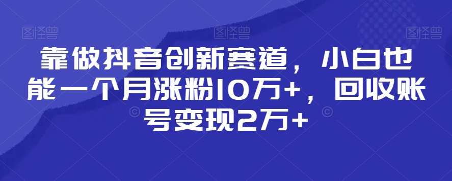 靠做抖音创新赛道，小白也能一个月涨粉10万+，回收账号变现2万+【揭秘】-MG轻创项目网