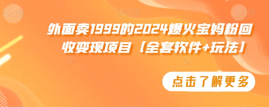 外面卖1999的2024爆火宝妈粉回收变现项目【全套软件+玩法】【揭秘】-MG轻创项目网