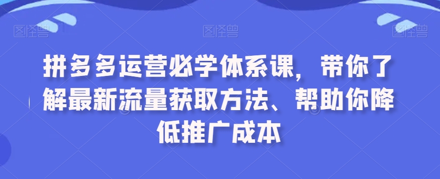 拼多多运营必学体系课，带你了解最新流量获取方法、帮助你降低推广成本-MG轻创项目网