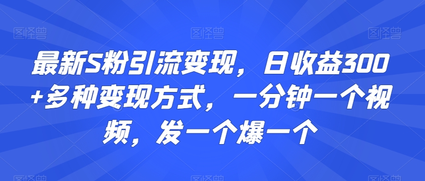 最新S粉引流变现，日收益300+多种变现方式，一分钟一个视频，发一个爆一个【揭秘】-MG轻创项目网