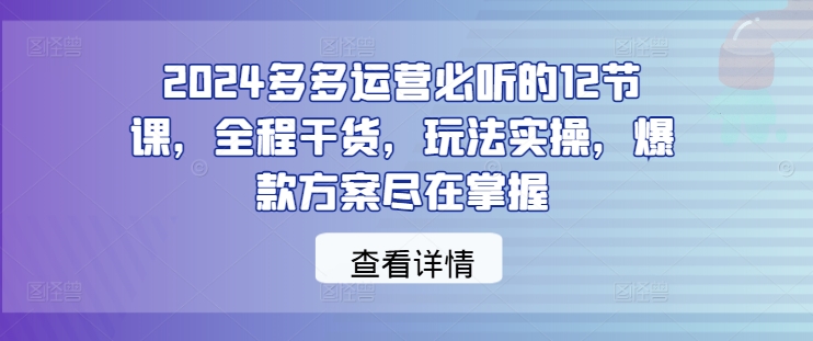 2024多多运营必听的12节课，全程干货，玩法实操，爆款方案尽在掌握-MG轻创项目网