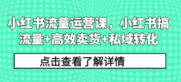 小红书流量运营课，小红书搞流量+高效卖货+私域转化-MG轻创项目网